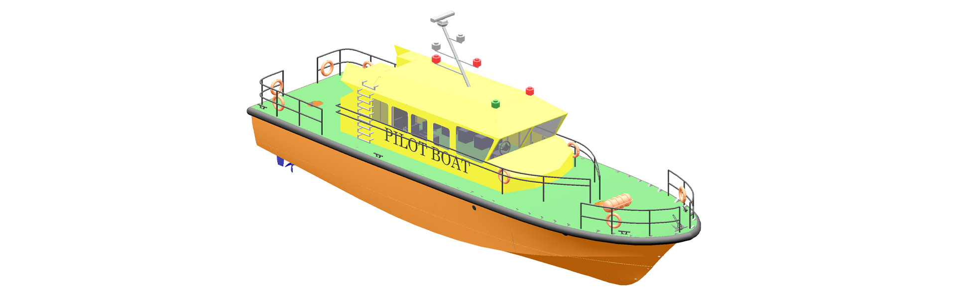Perspective view of the 3D model of a Pilot Boat designed entirely at Conceptia.