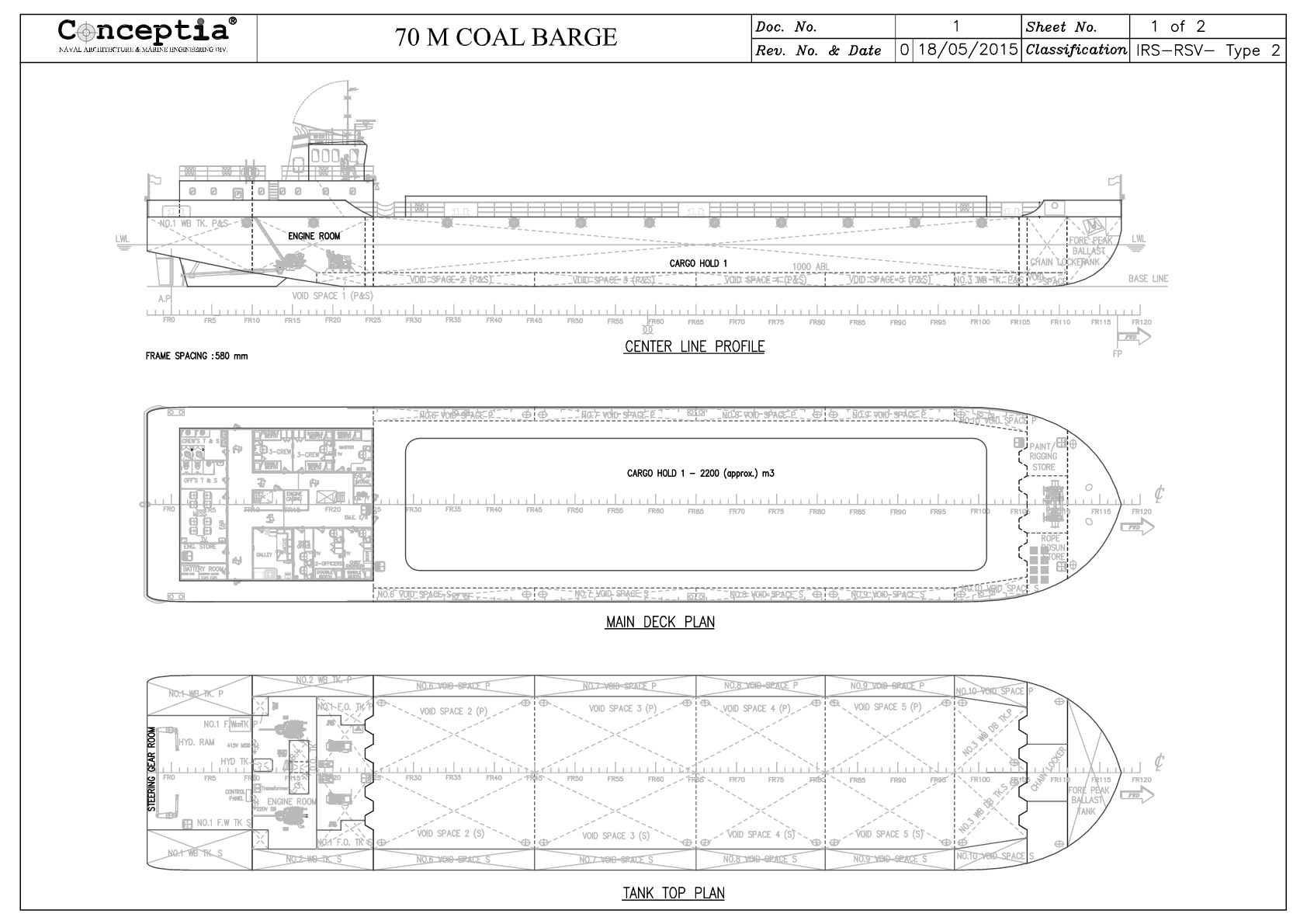 Barge Design - 70 m Barge, Coal Barge Design - Conceptia: Marine